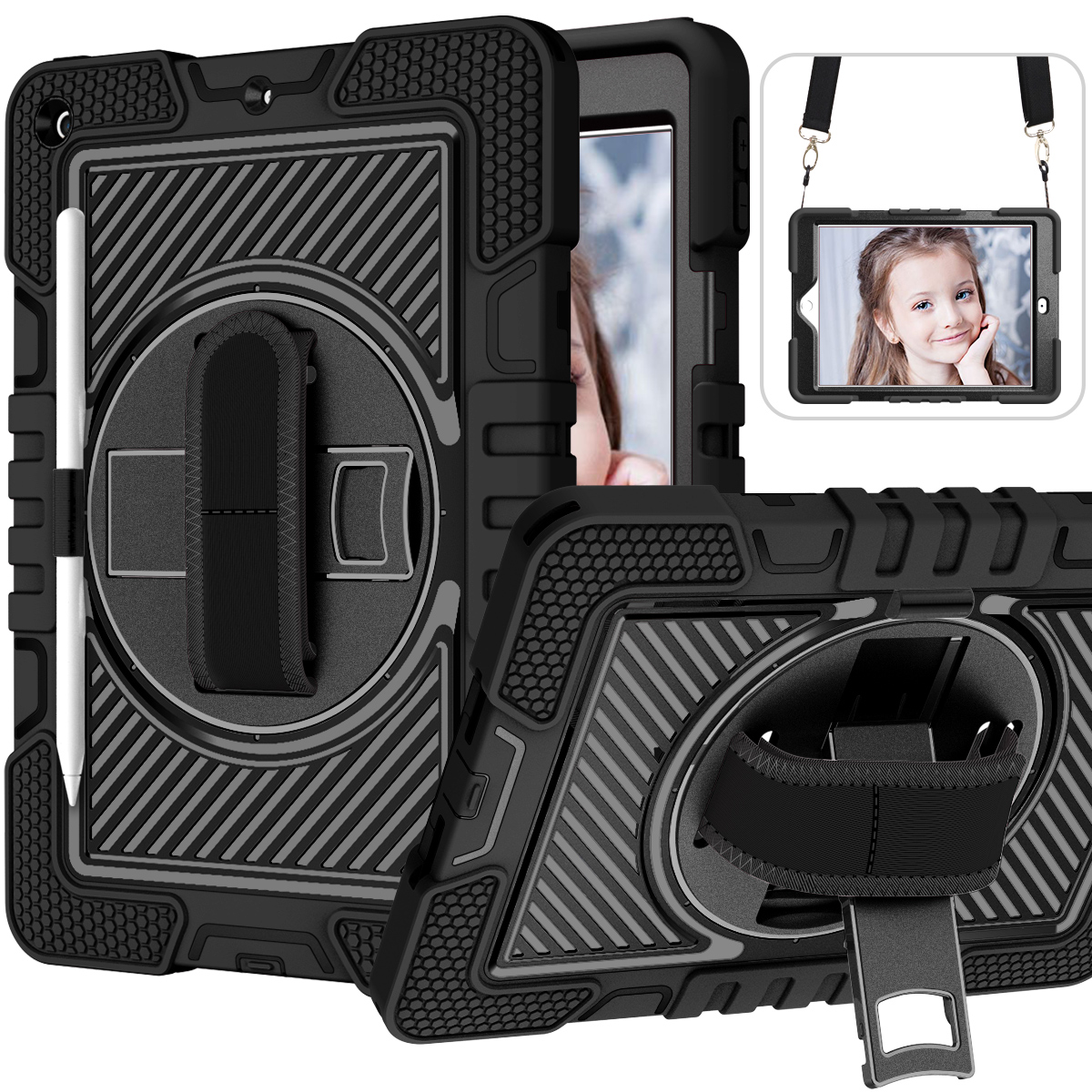 3 Layer Heavy Duty Hybrid Case with Rotating Stand for iPad 10.2 8th/7th Gen (2021/2020/2019)